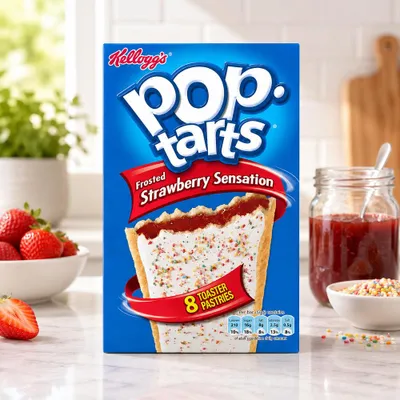 Immagine prodotto di Kellogg's Pop-Tarts, gusto fragola con glassa, confezione da 8 pezzi, peso netto 384g