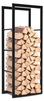 Image de Étagère pour bois de chauffage Eikuavons, dimensions 150 x 40 x 25 cm, en métal noir, divisible, capacité de charge jusqu'à 150 kg
