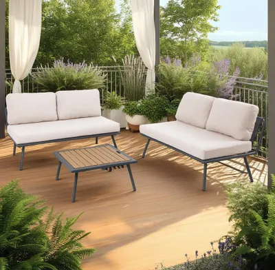 Produktbild von riess-ambiente Lounge Sitzgruppe MOBILE MODULAR anthrazit hellgrau Metall Kunststoff mit Tisch wetterfest Outdoor