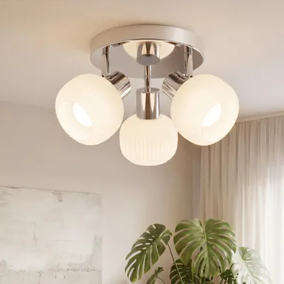 Immagine prodotto di ZMH faretto da soffitto bianco plafoniera rotonda 3 fiamme faretto in vetro paralume Morden lampada da corridoio E14 faretto vintage senza lampadina