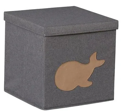 Produktbild von Premium-Aufbewahrungsbox mit Deckel – Kallax-Einsatz für Regale – Robuste Stoffbox – Hellgrau mit Walmotiv – 30x30x30 cm – Spielzeugkiste