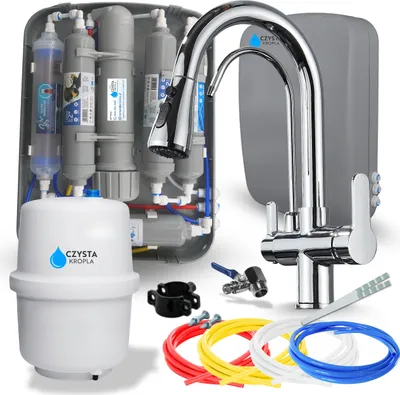 Produktbild von Wasserfilter Set RO7 Slim mit Küchenarmatur Nordic Chrom, 3-Wege Anschluss, 7-stufige Umkehrosmose