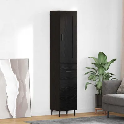 Productafbeelding van vidaXL Hoge kast, zwart, eikenlook, 34,5 x 34 x 180 cm, houtvezel