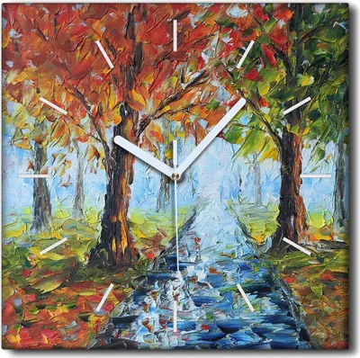 Produktbild von Coloray Uhr auf Leinwand 30x30 cm Wand Uhr Dekoration Wohnzimmer Segeltuch weiße Zeiger -Landschaftsregenherbst