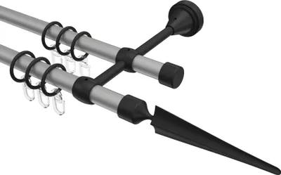 Produktbild von Interdeco Gardinenstange / Vorhangstange Silbergrau / Schwarz, Typ Primus Lorenzo (Speer), 16 mm Ø 2-läufig, 140 cm
