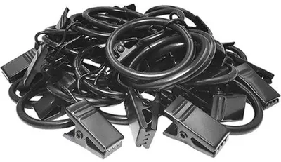 Produktbild von 40 Stück Metallene Vorhanghaken mit Klammern - Vorhanghaken - Binnendurchmesser 38mm - Schwarz