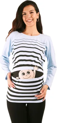 Immagine prodotto di Maglietta premaman manica lunga bebè che saluta – abbigliamento premaman donna, 95% cotone, blu, taglia XL