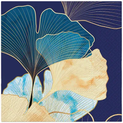 Image de 20 serviettes Stylish Ginko Accents - Ginkgo moderne bleu foncé 33 x 33 cm
