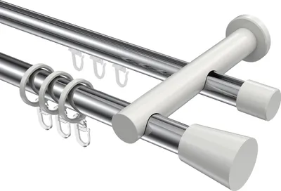 Produktbild von Interdeco Rundrohr-Innenlaufstange / Gardinenstange (Kombination) Chrom / Weiß, Typ Platon Sitra (Konus), 20 mm Ø 2-läufig, 320 cm