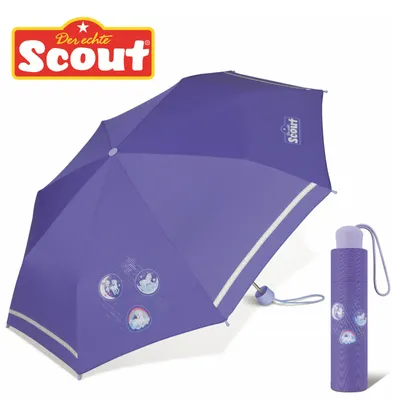 Produktbild von Scout Girls Kinder Regenschirm Taschenschirm mit Reflektionsstreifen Lila Luna