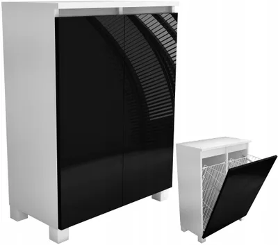 Zdjęcie produktu dla szafka komoda do łazienki z koszami cargo na pranie 60 60cm czarny połysk