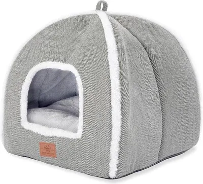 Produktbild von Kattentent für Hauseinwege - Kätzenschlafplatz mit abnehmbarem Kissen - weiches Kätzchenbett - grau mittel - 15 x 15 x 15 Zoll
