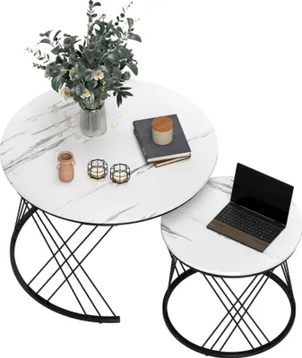 Produktbild von Satztisch-Set, Marmoroptik, Weiß, 2-teilig