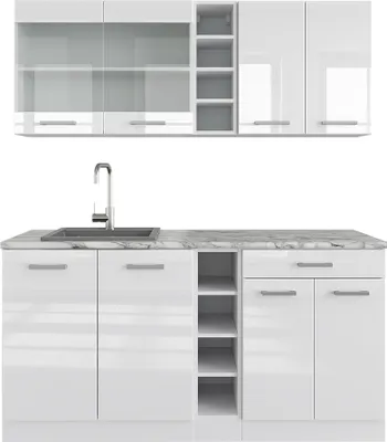 Produktbild von Vicco Singleküche R-Line, 160 cm ohne Arbeitsplatte, Weiß Hochglanz/Weiß