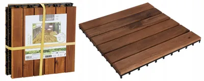Zdjęcie produktu dla Płytki drewniane z akacji typu „click” 30 x 30 cm, zestaw 4 sztuk, podłoga na taras/balkon, wygląd drewna tekowego