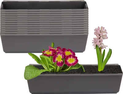 Produktbild von BigDean 12er Set Paletten Blumenkästen - Einsatz - mit Hängesystem zum Einhängen - 37cm anthrazit - Pflanzkasten für Europalette Balkonkasten Blumentopf - aus recyceltem PP-Kunststoff
