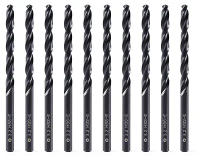 Imagen del producto de Juego de brocas de 10 piezas, 3,2 mm, acero rápido M35 con cobalto, para acero y madera