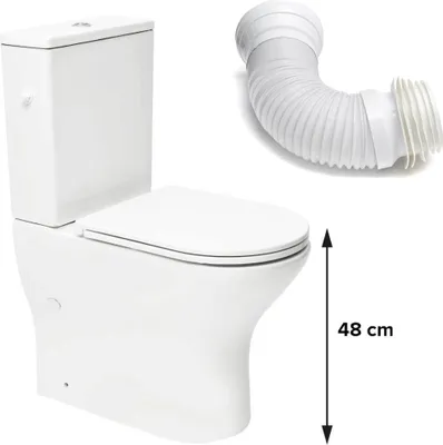 Produktbild von SAT Brevis Stand-WC Kombi-WC Toilette Set spülrandlos mit erhöhter Sitzfläche 48 cm WC-Sitz SoftClose inkl. flexiblem Anschlussrohr