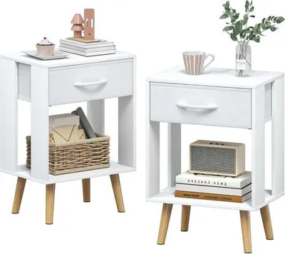 Obrázok produktu pre Nočný stolík – súprava – úložný priestor – 2 zásuvky – 40x30x60,3 cm – biely