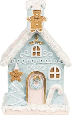 Produktbild von Clayre & Eef Lebkuchenhaus mit LED 9x8x15 cm Blau Polyresin