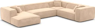 Produktbild von Samtstoff U-Form XXL Wohnlandschaft Arelia Beige Links