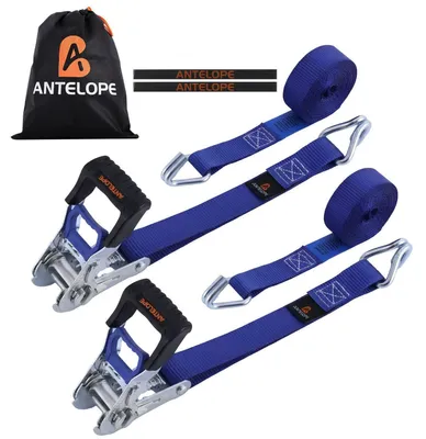 Productafbeelding van 2 spanbanden met ratelsluiting, 25 mm x 4 meter, breeksterkte 800 kg, J-haken, blauw
