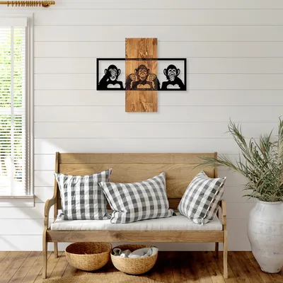 Zdjęcie produktu dla Wallity, elegancki element dekoracyjny do zawieszenia na ścianie, wykonany z drewna i metalu, orzech/czarny, 58x71 cm