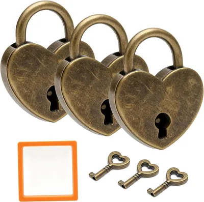 Produktbild von 3er Set Mini Vorhängeschloss in Herzform, Vintage Liebesschloss mit Schlüssel, Retro-Liebesschloss für Schmuckkästchen, Tagebuch und Schrank, Geschenkset für Valentinstag und Jahrestag