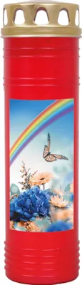 Immagine prodotto di Candela funebre rossa, tempo di combustione: 170 ore ( 7 giorni ), motivo: arcobaleno