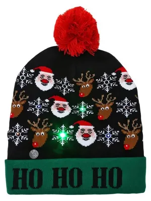 Immagine prodotto di Cappello di Natale con luce a led e pompon, ho ho ho natale cz52
