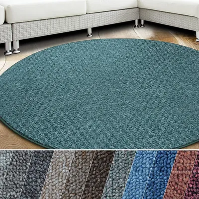 Image de Tapis London à velours bouclé plat facile à entretenir Vert 95 Rond 200 cm de diamètre