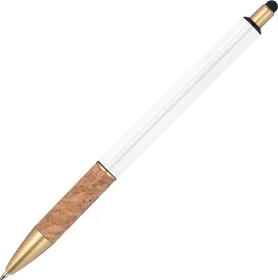 Produktbild von Touchpen Metall-Kugelschreiber mit Korkgriffzone / Farbe: weiß