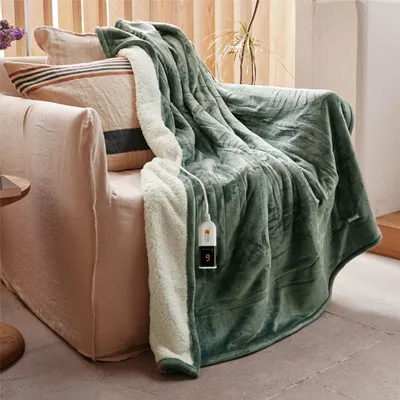 Productafbeelding van Elektrische Deken 130x180cm, Flanel en Sherpa Warmtedeken Groen