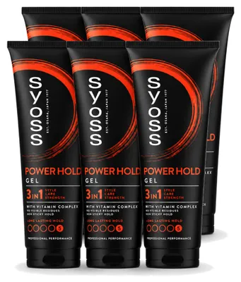 Imagen del producto de 6 unidades de gel para el cabello Syoss Power Hold - Fijación extra fuerte - 250 ml - Paquete económico