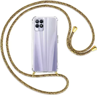 Produktbild von Handykette Backcover-Schutzhülle mit Band (Metall goldfarben) für Realme 8i - braun+beige