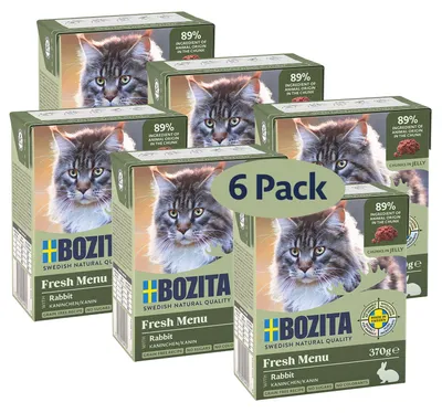 Image de Bozita Tetra Häppchen avec du lapin en gelée – 6 x 370g, nourriture pour chats sans céréales