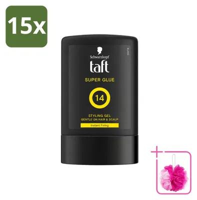 Immagine prodotto di 15 confezioni di gel fissante Taft Men Power, super adesivo - Tenuta estrema, formato da 14 pezzi - 300 ml per confezione - Confezione risparmio - 15 pezzi
