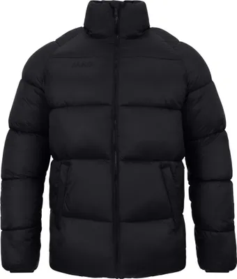 A black puffer jacket with the brand logo on the chest.