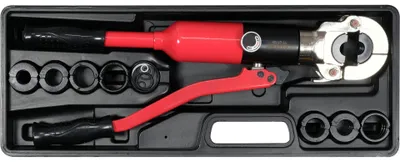 Zdjęcie produktu dla Hydrauliczne szczypce do zaciskania rur PEX, zakres: 16–32 mm, zestaw 8 matryc