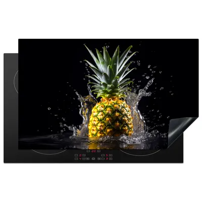 Produktbild von KitchenYeah© Herdabdeckplatte Ananas - Obst - Wasser - Pflanzen - Schwarz , 83x51cm, Küche Deko, Glaskeramikkochfeld Herdabdeckung, Abdeckplatte fùr Kochfeld