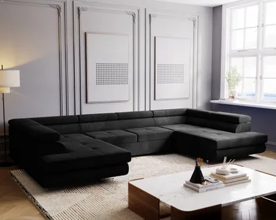 Produktbild von E-ZIMPAZ Ecksofa mit Schlaffunktion und Bettkasten MONTANA XL Eckcouch U-Form Sofa Wohnzimmersofa XXL Wohnlandschaft Couchgarnitur - Anthrazit MH97