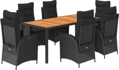 Produktbild von 7-tlg. Garten-Essgruppe mit Kissen Schwarz Poly Rattan