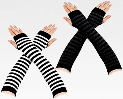 Produktbild von 2 Paar gestreifte fingerlose Handschuhe für Damen, lange Armstulpen