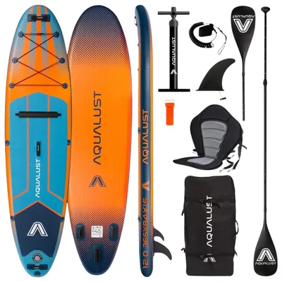 Zdjęcie produktu dla AQUALUST 12.0 iSUP Board Stand Up Paddle Surfboard nadmuchiwany kompletny zestaw 365 cm - Zawartość: zestaw deska + wiosło kajakowe + luksusowe siedzisko