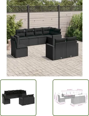Produktbild von The Living Store 8-tlg. Garten-Sofagarnitur mit Kissen Schwarz Poly Rattan