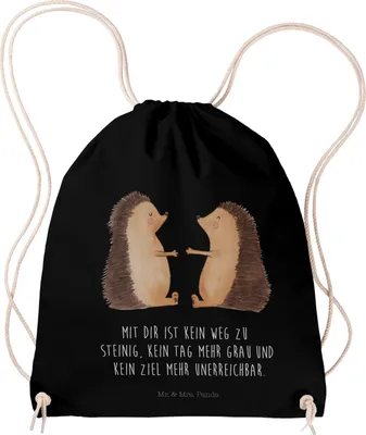 Produktbild von Mr. & Mrs. Panda Turnbeutel Igel Liebe - Schwarz - Geschenk, sporttasche klein, Verheiratet, Jutebeutel, wander rucksack, gymnastiktasche, Hochzeitstag, Freundin, Beutel
