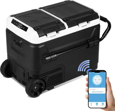 Produktbild von Faziango Kompressor Kühlbox Elektrisch 50 Liter, Kühltruhe mit APP-Steuerung, USB-Anschluss, Gefrierschrank, Räder, 12/24V, 240V Kühlschrank bis -20 °C