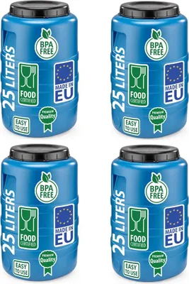 Produktbild von 4er Set Weithalsfass Fasssilage Gepäcktonne Gärfass Gärbehälter Futtertonne 25 Liter mit Deckel blau