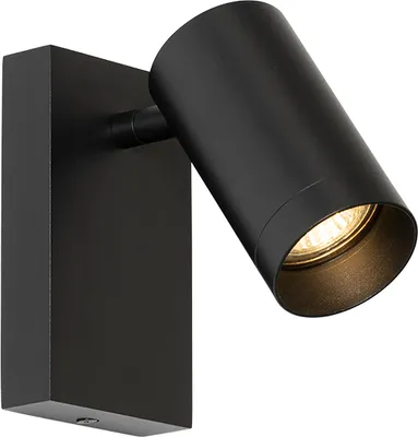 Produktbild von QAZQA - Moderne Wandleuchte schwarz verstellbar mit Schalter - Jeana Luxe I Wohnzimmer I Schlafzimmer - Aluminium Rechteckig - LED geeignet GU10