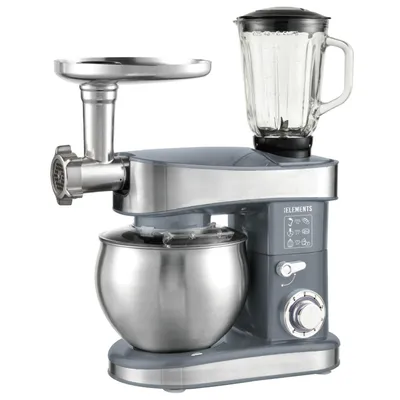 Produktbild von KB ELEMENTS 3 in1 Küchenmaschine - 7,5L, Teigknetmaschine, 2000W, Fleischwolf, StandMixer, 6 Pasta-Aufsätze, Grau